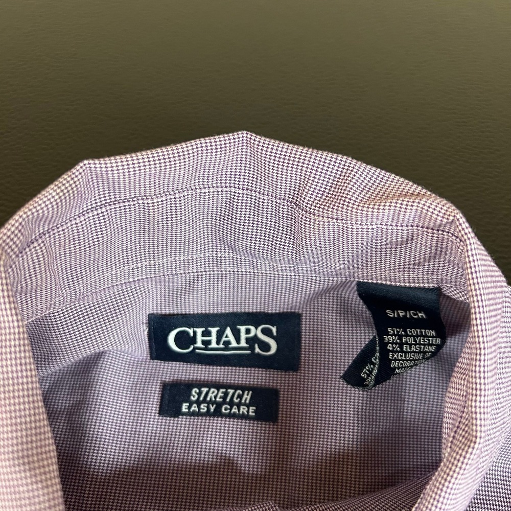 Chaps Stretch Easy Care Button Down Shirt Dress Shirt Purple Check Mens Small